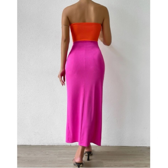 Boho color block slit thigh tube dress - Picture 4 of 7